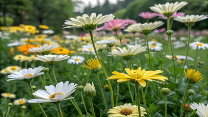 many colorful daisy in the gerden