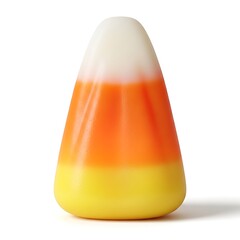 A single piece of candy corn isolated on a clean white background