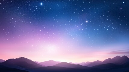 Fototapeta premium Serene mountain landscape under a vibrant starry night sky with pink and blue gradients.