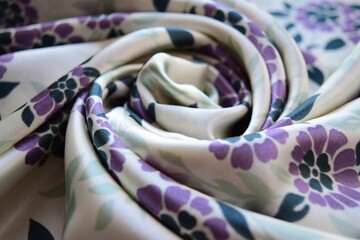 Beautiful soft folds of patterned fabric. A close-up of the drape of delicate viscose