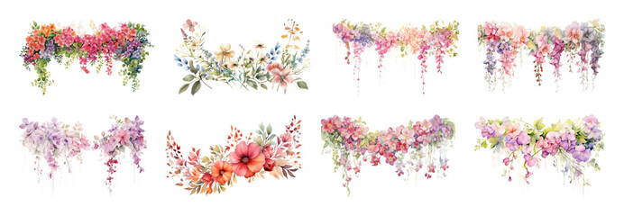 Fototapeta premium PNG Colorful floral arrangements cascading beautifully, transparent background