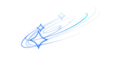 White and blue swirling abstract with stars isolated on a transparent background