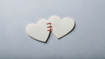 Fototapeta premium Reconnected Hearts Sewn with Red Thread