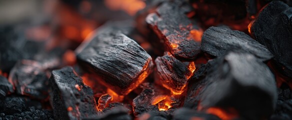 The Glowing Charcoal Embers Close-Up Showing Fiery Heat and Smoldering Texture