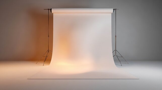 Minimalist Studio Setup with White Backdrop and Lighting Setup