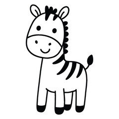 Obraz premium A cartoon zebra with black stripes standing in a simple illustration style with a smiling face and a black mane