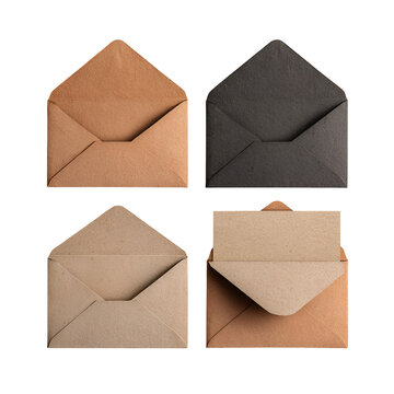 Four open kraft paper envelopes in different shades of brown and black