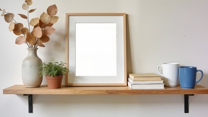 Wooden shelf with decor items