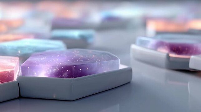 Glowing Hexagonal Crystals With Cosmic Nebula Swirls In Soft Pastel Lighting