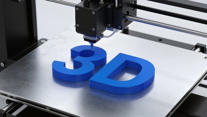 3D printer creating blue letters