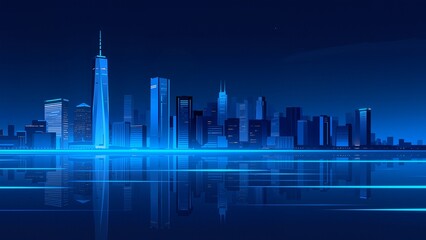 Obraz premium Nighttime city skyline with water reflection