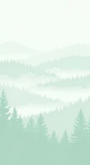 Fototapeta premium Serene Misty Forest Landscape with Soft Green Tones and Gentle Fog Layers