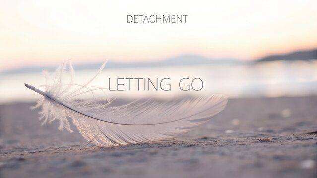 Feather symbolizing letting go on beach sand