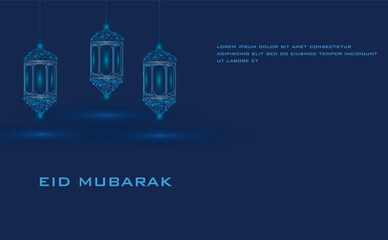 Eid Mubarak Background with Lanterns and Islamic Decoration