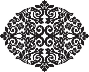 An elegant black and white seamless vector pattern featuring a vintage floral ornament with ornate swirls and leaf silhouettes for a retro tattoo style illustration © Tahmina