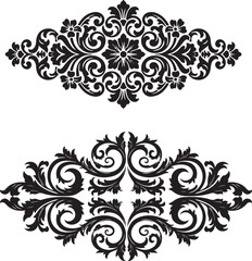  Elegant horizontal floral divider ornament, symmetrical black silhouette for page decoration and branding.