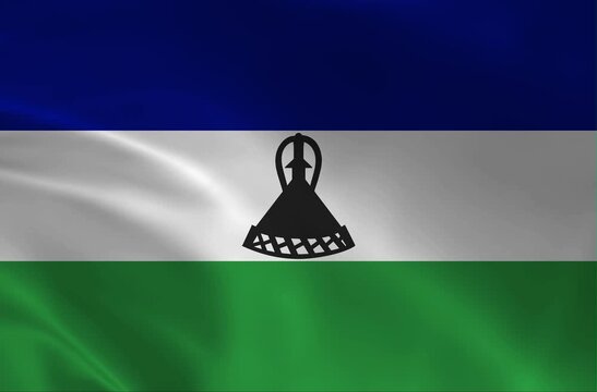 Waving Flag of Lesotho, National Symbol with Basotho Hat in 4K Loop, Blue White and Green Basotho Banner Animation
