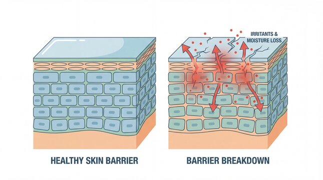 Healthy skin barrier damaged skin moisture loss irritants skin cells epidermis inflammation sensitive skin dermatology protection hydration irritation