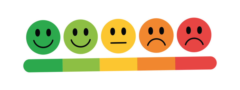Feedback rating scale, smiley face icons, satisfaction survey level