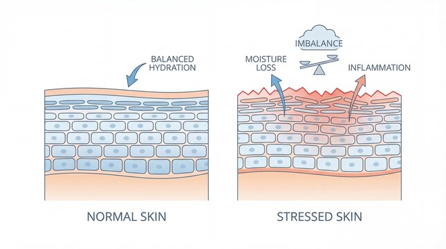 Normal skin balanced hydration moisture loss inflammation stressed skin imbalance