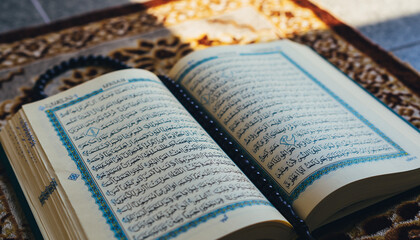 Open Quran with Prayer Beads in Soft Natural Light