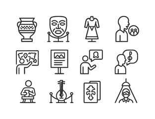 Museum and art gallery icons representing exhibits and visitors