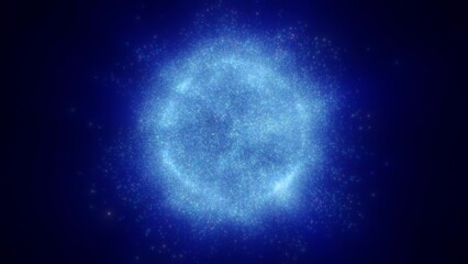 Blue glowing particle sphere in deep space © Bolbik