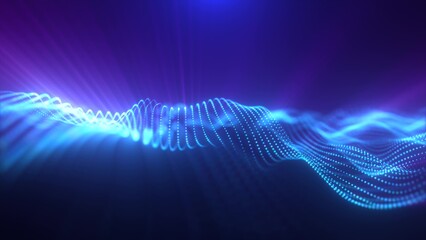 Obraz premium Blue energy magic waves high tech digital iridescent morphing with light rays lines and energy particles