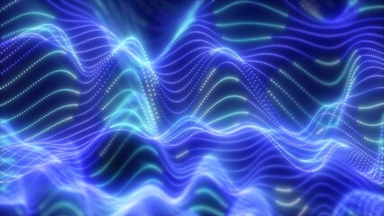Obraz premium Abstract waves of glowing particles in vibrant blue creating a d