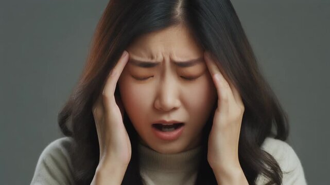 ショックを受けて頭を抱える女性