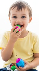 Joyful Child Celebrating Easter, Home, Photography, Bright Indoor Setting, Close-Up View, Happiness
