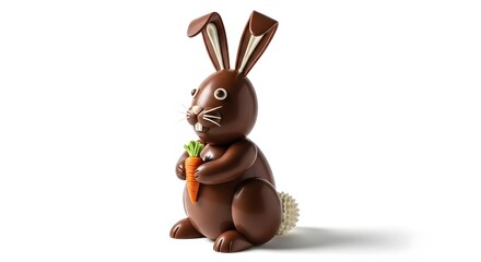 Chocolate Bunny Holding Carrot, Easter Celebration, Festive Dessert Display, Bright Environment, Close-Up View, Sweet Treat Concept
