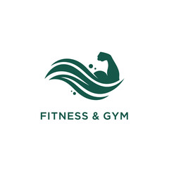 Fototapeta premium Fitness logo with flexed arm and flowing waves symbolizing strength and energy