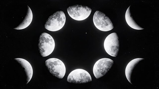 Moon Phases Cycle Clock Motion Graphic Seamless Loop Background