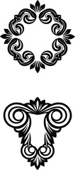 Fototapeta premium Set of elegant black and white vintage floral frames featuring decorative swirls and filigree borders for label design.