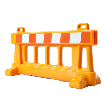 Orange and white plastic construction barrier on a white background