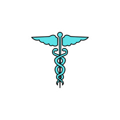 Medical symbol with wings and snake on transparent background