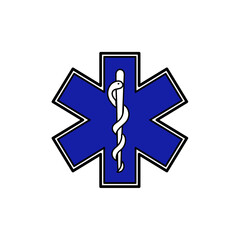 Blue medical star of life symbol with caduceus isolated on transparent background