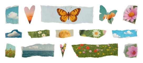 Naklejka na ściany i meble PNG Colorful nature-themed scrapbook elements on transparent background