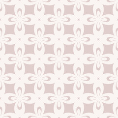 Fototapeta premium Abstract vector seamless pattern. Simple floral grid ornament with bold flower silhouettes, curved shapes. Subtle beige texture. Retro nostalgic old-fashioned background. Repeated design for textile