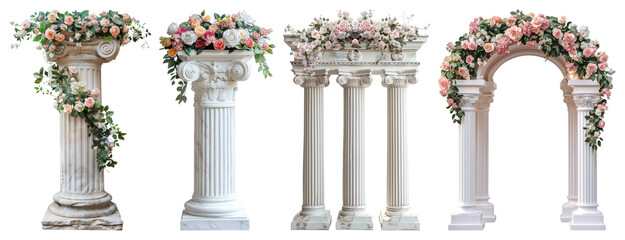 Obraz premium PNG Elegant floral-adorned classical columns on transparent background