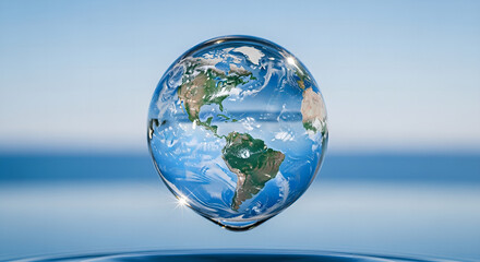 Naklejka premium Clean Blue Planet Earth Concept with Water Reflection world clean water day