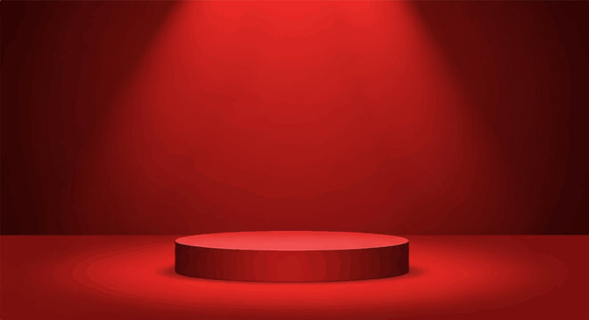 Red circular podium spotlighted on a red background