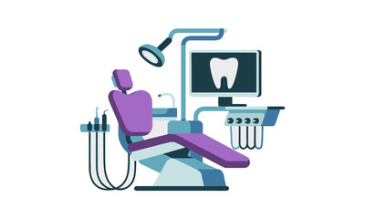 Modern dental chair equipment flat vector illustration isolated on white background, easily editable.