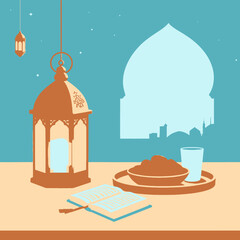 illustration of a lantern and a moon 