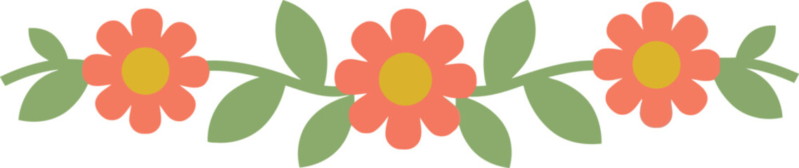 Floral border vector clipart with orange flowers and green leaves for spring decoration