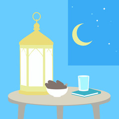 illustration of a lantern and a moon 