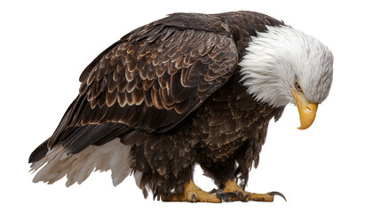 Obraz premium Sad bald eagle with folded wings, freedom in crisis symbol, isolated on a white background. 