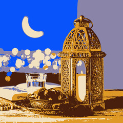 illustration of a lantern and a moon 