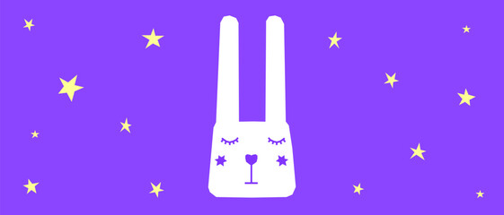 Funny Childish Card Rabbit Background. Sweet Dream and Good Night Sleep Theme. Cute Cartoon Bunny Character. Vibrant Positive Happy Imperfect Application Hare Animal Illustration Design.